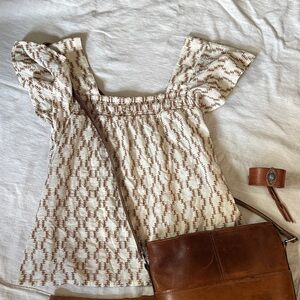 a.n.a Cream and Brown Patterned Blouse